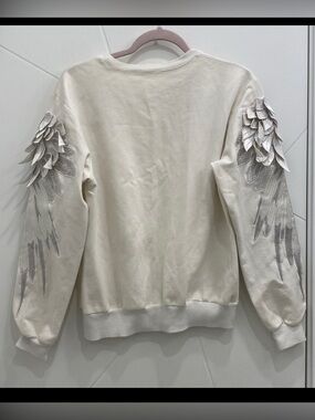 Embroidered Angel Wings Cream Crewneck Sweater US S/M Coquette Boho Angelcore